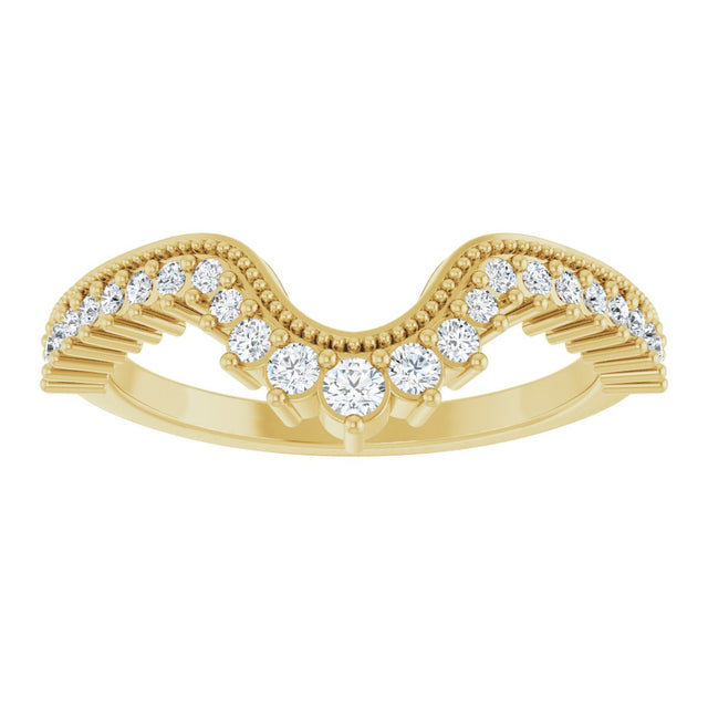 14K Gold Round Natural Diamond Milgrain Edge Accented Contour Band IV - Yellow Gold - view 3