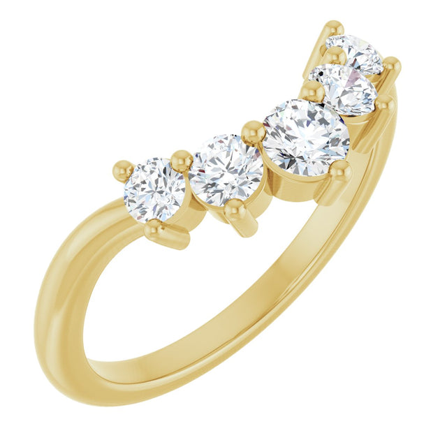 14K Gold Round Natural Diamond Contour Band – 4x3mm - Yellow Gold