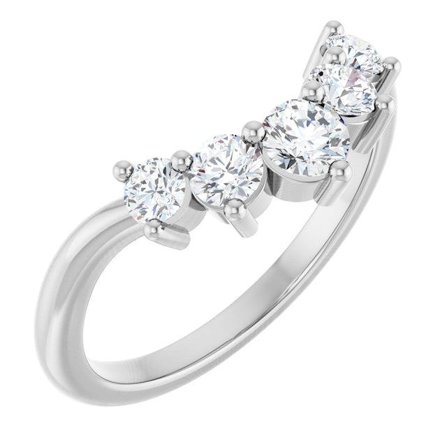 14K Gold Round Natural Diamond Contour Band – 4x3mm - White Gold