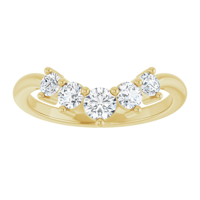 14K Gold Round Natural Diamond Contour Band – 4x3mm - Yellow Gold - view 3