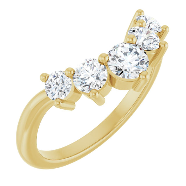 14K Gold Round Natural Diamond Contour Band – 4x3mm - Yellow Gold