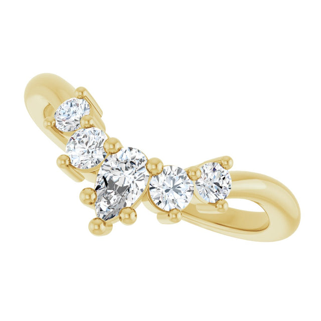 14K Gold Round Natural Diamond Contour Band – 4x3mm - Yellow Gold - view 5