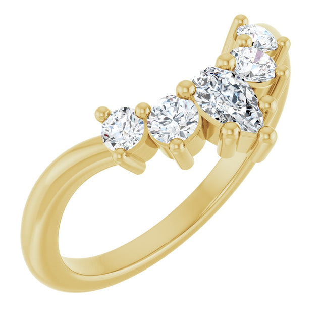 14K Gold Round Natural Diamond Contour Band – 4x3mm - Yellow Gold