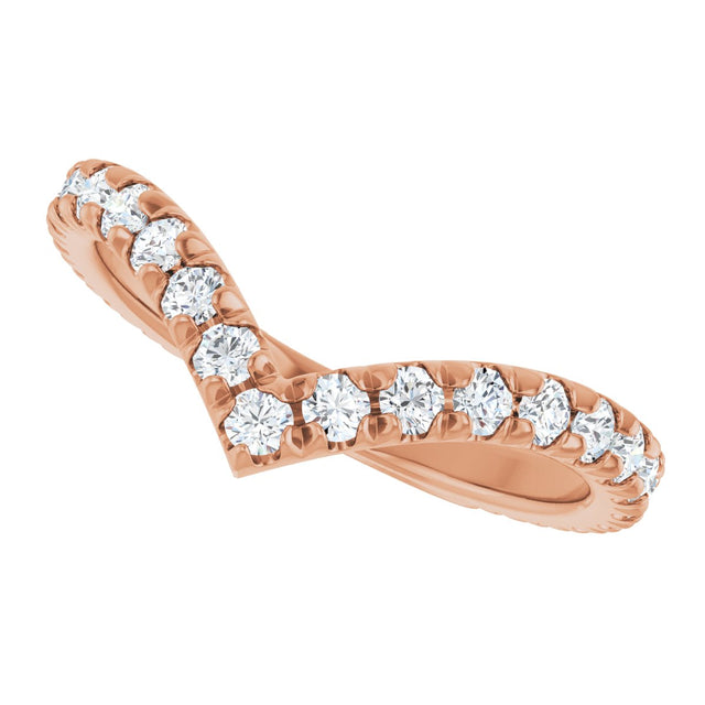 14K Gold Round Natural Diamond Accented Contour Band II - Rose Gold - view 5