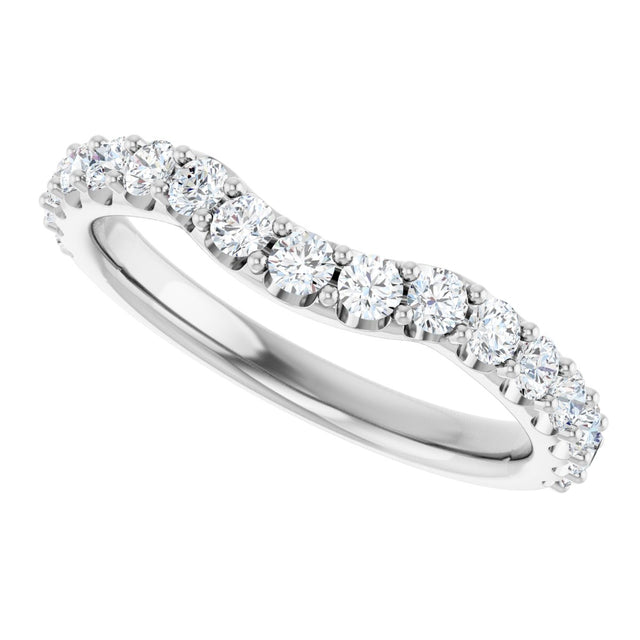 14K Gold Round Natural Diamond Accented Contour Band – 1.1-2.5mm Stones - White Gold - view 5