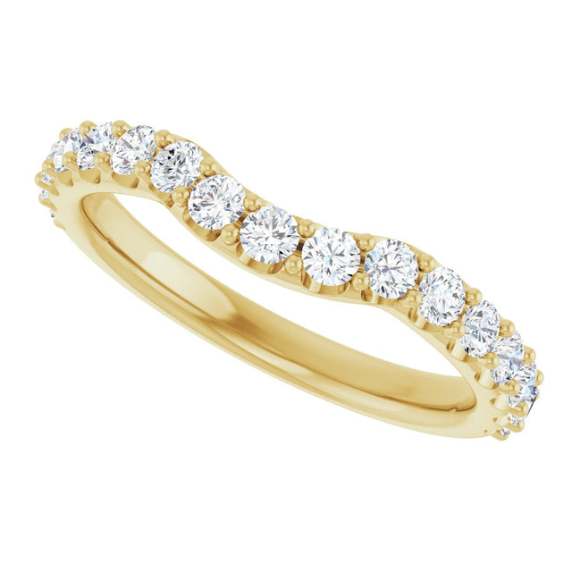 14K Gold Round Natural Diamond Accented Contour Band – 1.1-2.5mm Stones - Yellow Gold - view 5
