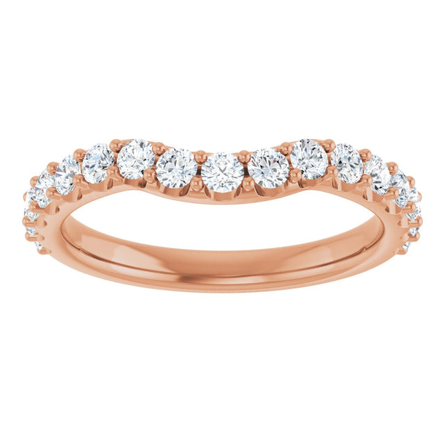 14K Gold Round Natural Diamond Accented Contour Band – 1.1-2.5mm Stones - Rose Gold - view 3
