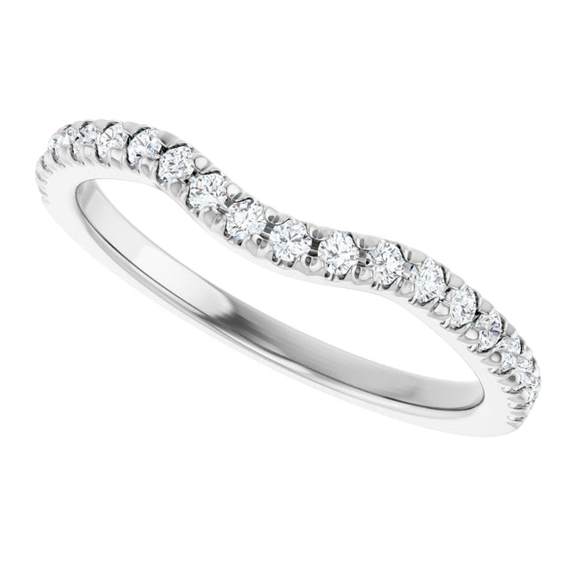 14K Gold Round Natural Diamond French-Set Contour Band - White Gold - view 5