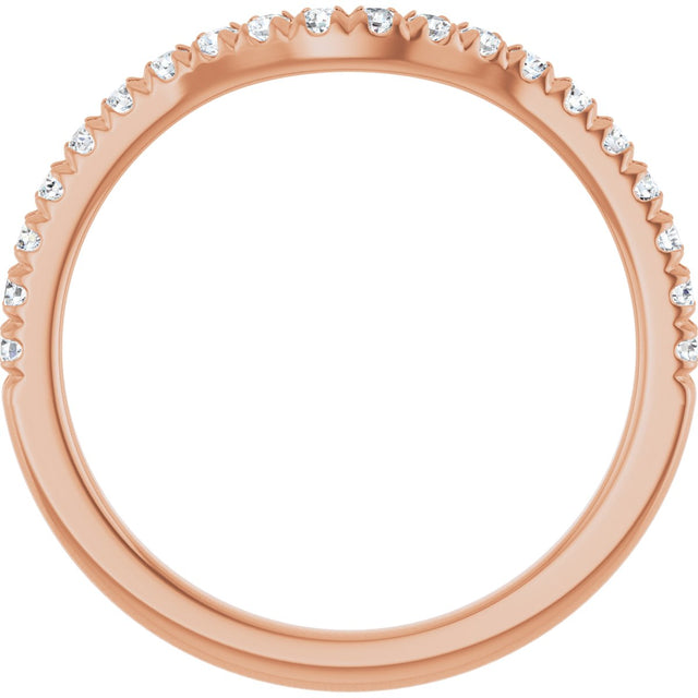 14K Gold Round Natural Diamond French-Set Contour Band - Rose Gold - view 2