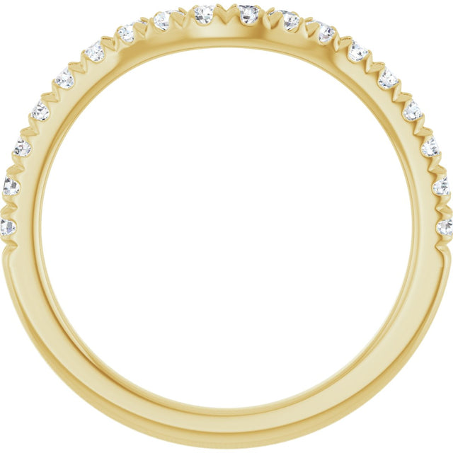 14K Gold Round Natural Diamond French-Set Contour Band - Yellow Gold - view 2