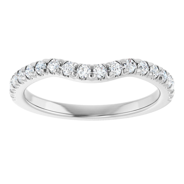 14K Gold Round Natural Diamond French-Set Contour Band - White Gold - view 3