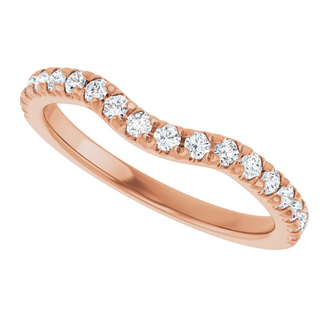 14K Gold Round Natural Diamond French-Set Contour Band - Rose Gold - view 5