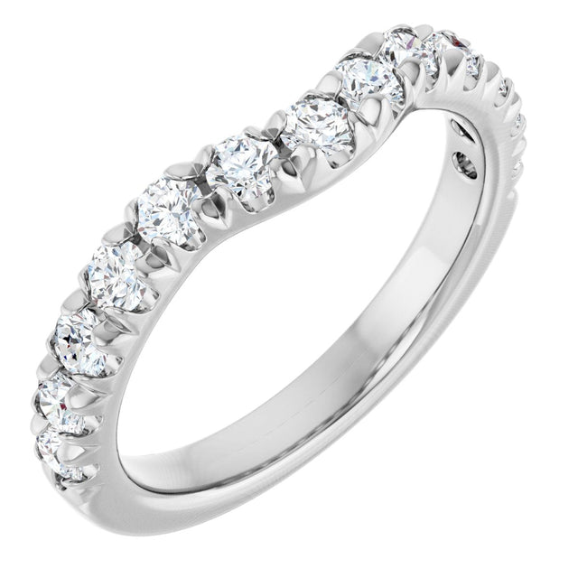 Platinum Round Natural Diamond French-Set Contour Band