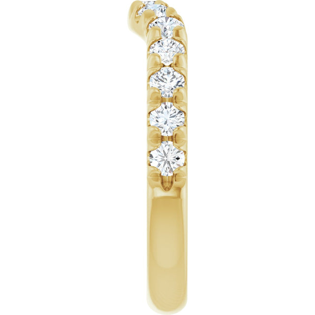 14K Gold Round Natural Diamond French-Set Contour Band - Yellow Gold - view 4