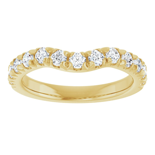 14K Gold Round Lab-Grown Diamond French-Set Contour Band - Yellow Gold - view 3