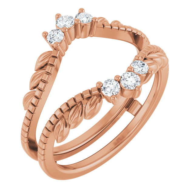 14K Gold Round Natural Diamond Ring Guard – 2.4mm Stones - Rose Gold