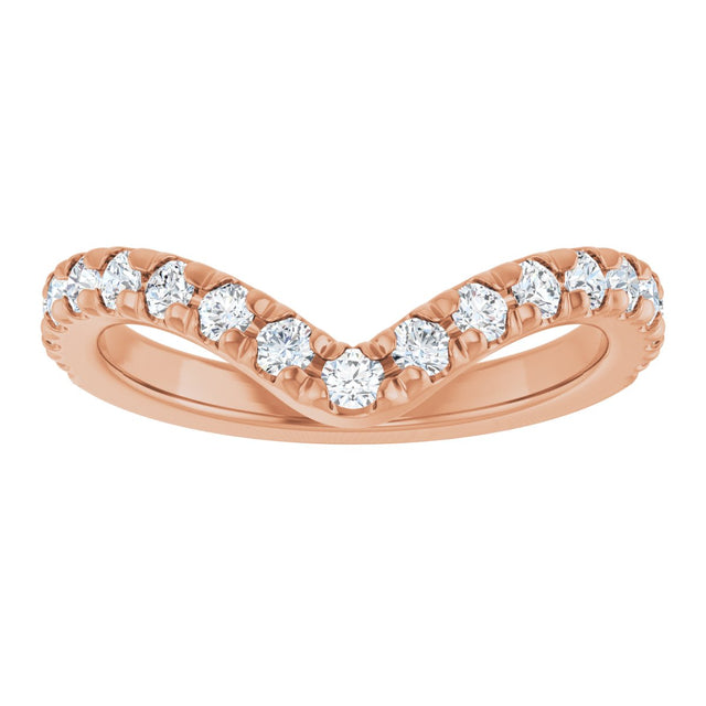 14K Gold Round Natural Diamond Accented Contour Band – 1.3-2mm Stones - Rose Gold - view 3