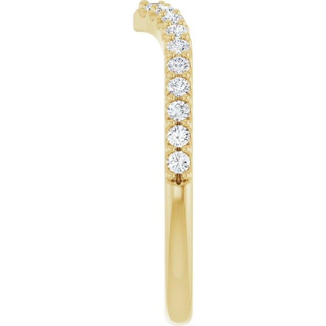 14K Gold Round Lab-Grown Diamond Accented V Contour Band - Yellow Gold - view 4