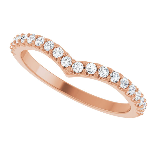14K Gold Round Lab-Grown Diamond Accented V Contour Band - Rose Gold - view 5