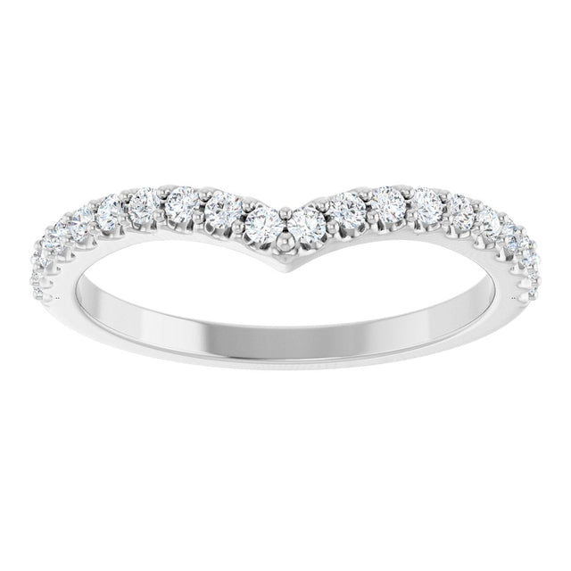 14K Gold Round Lab-Grown Diamond Accented V Contour Band - White Gold - view 3