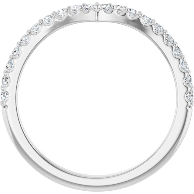 Platinum Round Lab-Grown Diamond Accented V Contour Band - view 2