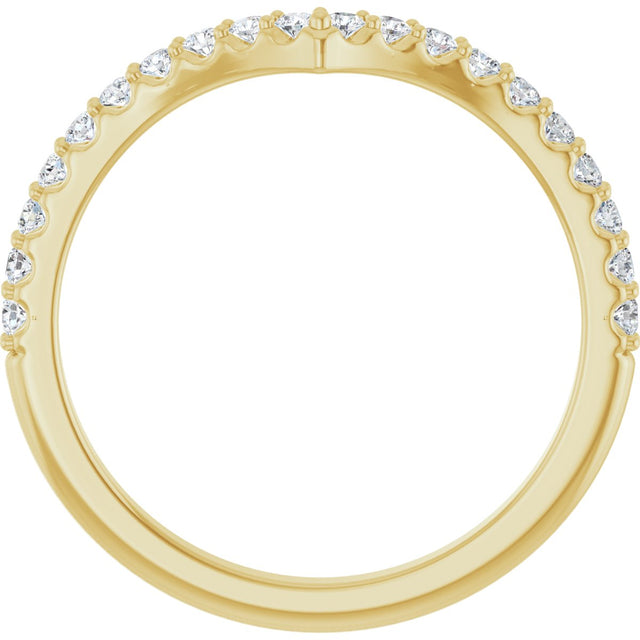 14K Gold Round Natural Diamond Accented V Contour Band - Yellow Gold - view 2