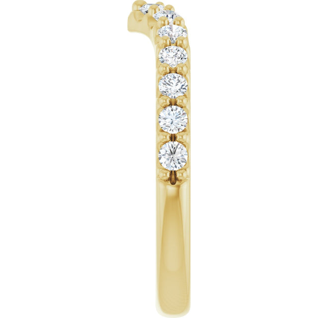 14K Gold Round Lab-Grown Diamond Accented V Contour Band - Yellow Gold - view 4