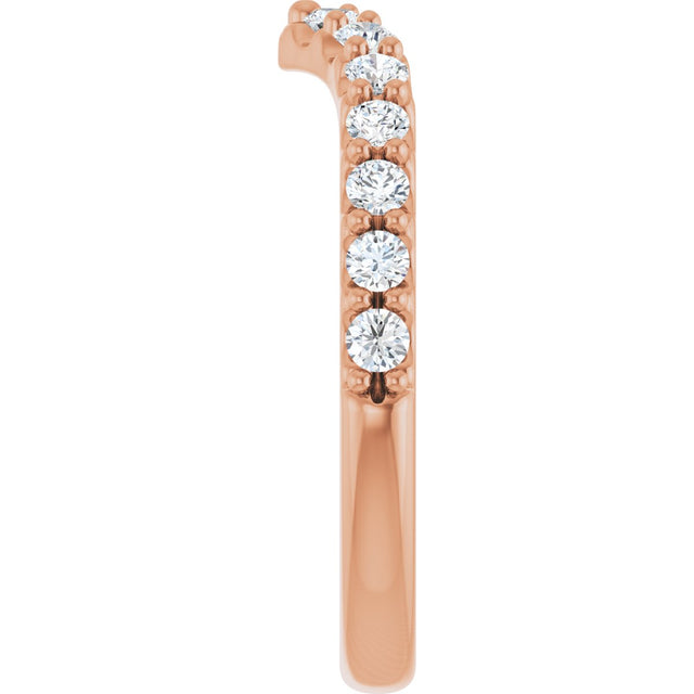 14K Gold Round Lab-Grown Diamond Accented V Contour Band - Rose Gold - view 4