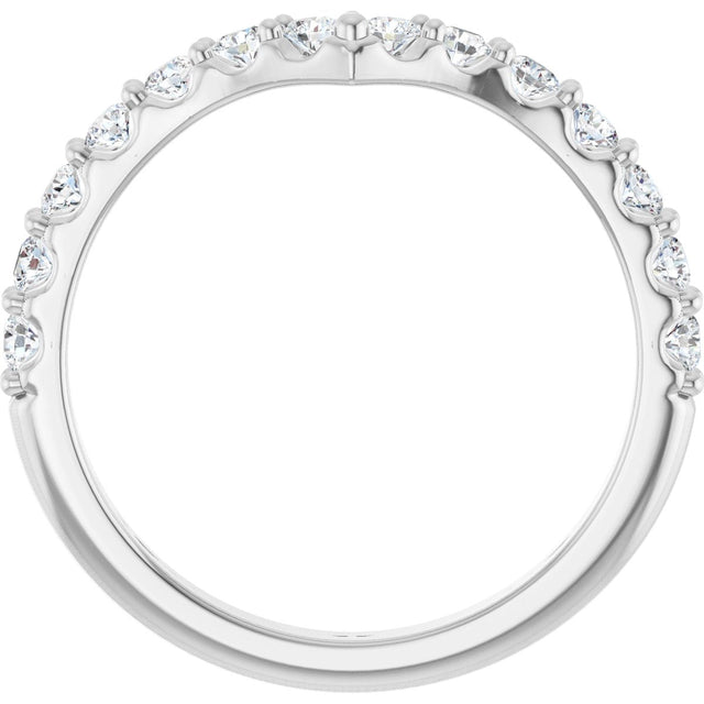 Platinum Round Lab-Grown Diamond Accented V Contour Band - view 2