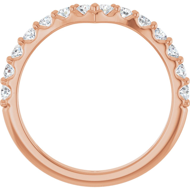 14K Gold Round Natural Diamond Accented V Contour Band - Rose Gold - view 2