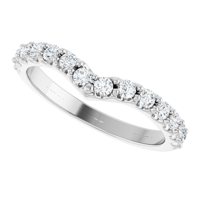 Platinum Round Natural Diamond Accented V Contour Band - view 5