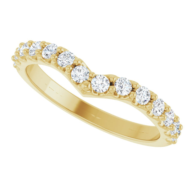 14K Gold Round Lab-Grown Diamond Accented V Contour Band - Yellow Gold - view 5