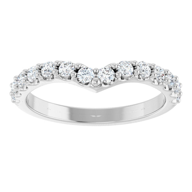 Platinum Round Lab-Grown Diamond Accented V Contour Band - view 3