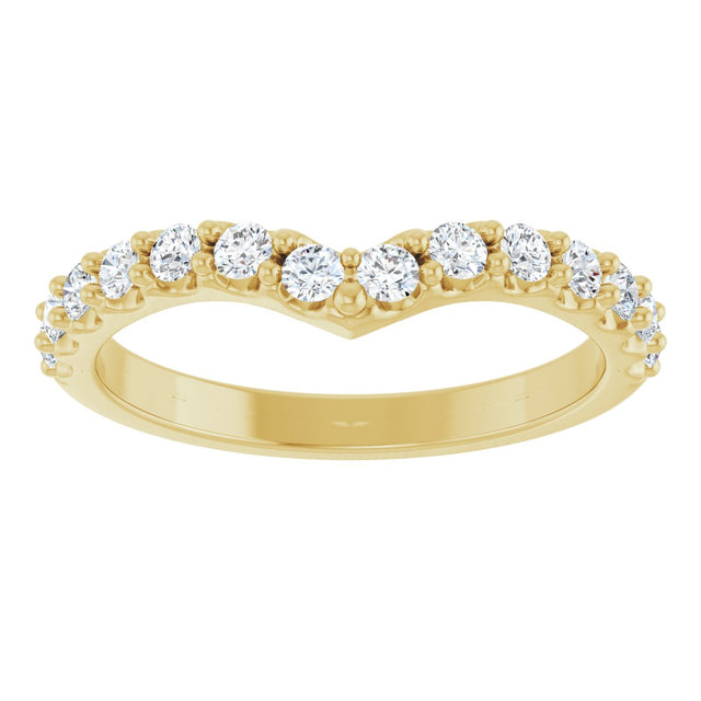 14K Gold Round Natural Diamond Accented V Contour Band - Yellow Gold - view 3