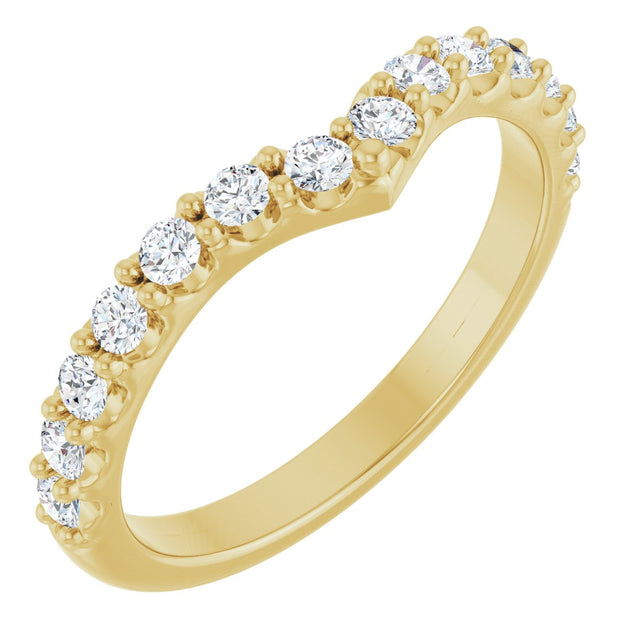 14K Gold Round Natural Diamond Accented V Contour Band - Yellow Gold