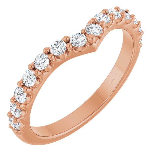 14K Gold Round Lab-Grown Diamond Accented V Contour Band - Rose Gold