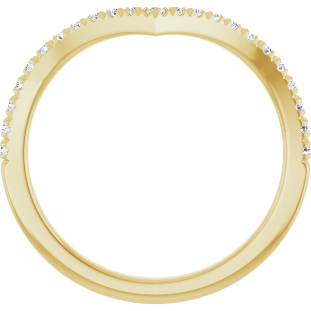 14K Gold Round Natural Diamond V Contour Band – 1.3-3mm Stones - Yellow Gold - view 2