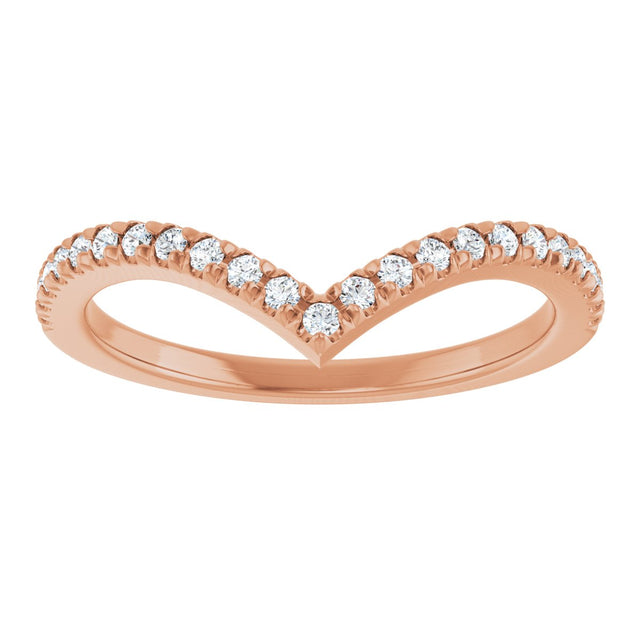14K Gold Round Natural Diamond V Contour Band – 1.3-3mm Stones - Rose Gold - view 3