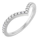 14K Gold Round Natural Diamond V Contour Band – 1.3-3mm Stones - White Gold