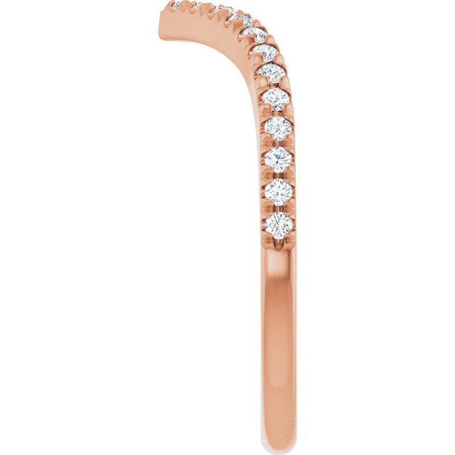 14K Gold Round Natural Diamond V Contour Band – 1.3-3mm Stones - Rose Gold - view 4