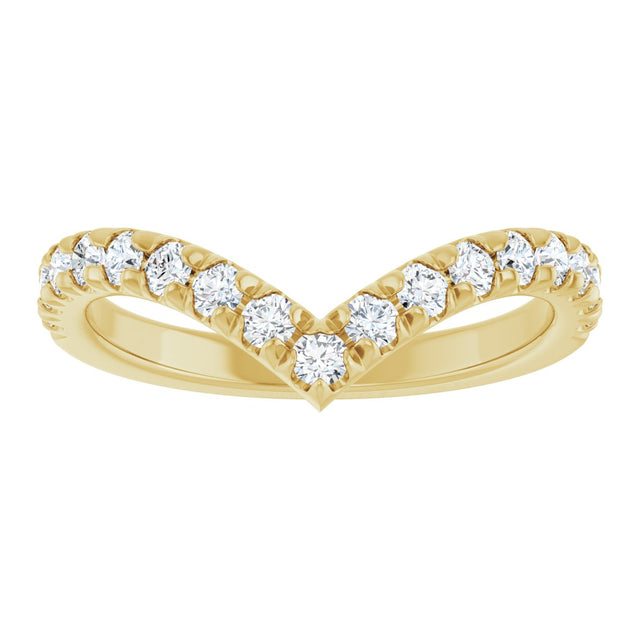 14K Gold Round Natural Diamond V Contour Band – 1.3-3mm Stones - Yellow Gold - view 3