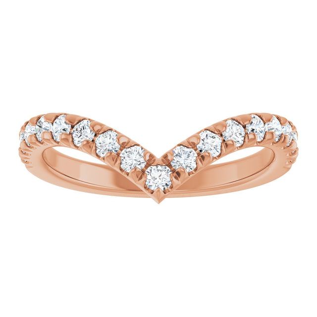 14K Gold Round Natural Diamond V Contour Band – 1.3-3mm Stones - Rose Gold - view 3