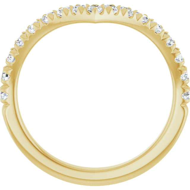 14K Gold Round Natural Diamond V Contour Band – 1.3-3mm Stones - Yellow Gold - view 2