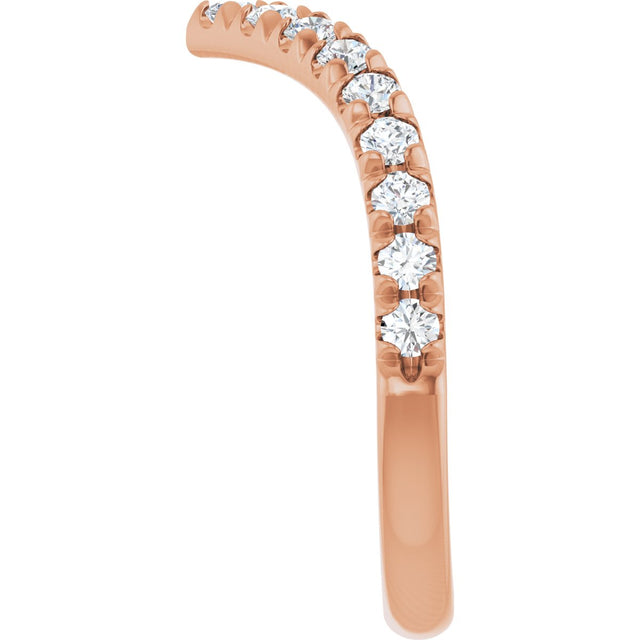 14K Gold Round Natural Diamond V Contour Band – 1.3-3mm Stones - Rose Gold - view 4