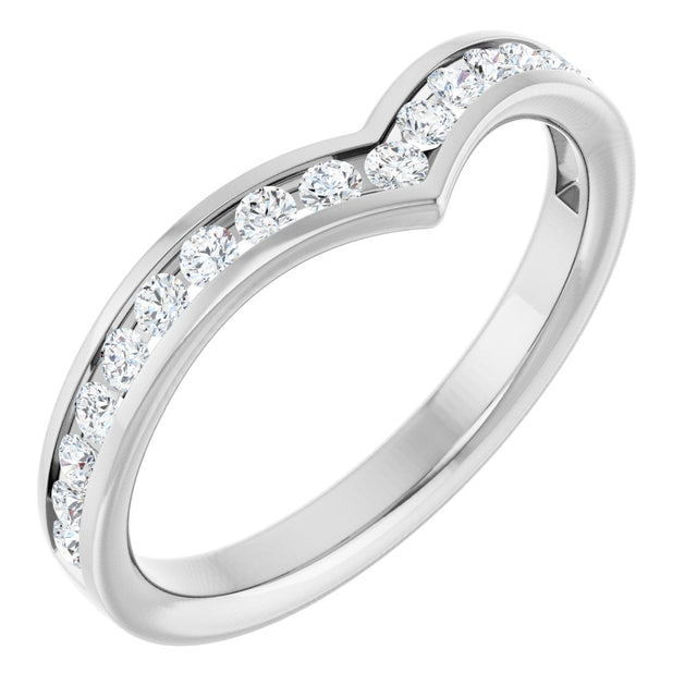 Platinum Round Natural Diamond Channel-Set V Contour Band