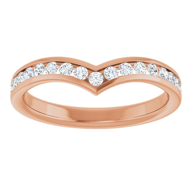 14K Gold Round Lab-Grown Diamond Channel-Set V Contour Band - Rose Gold - view 3