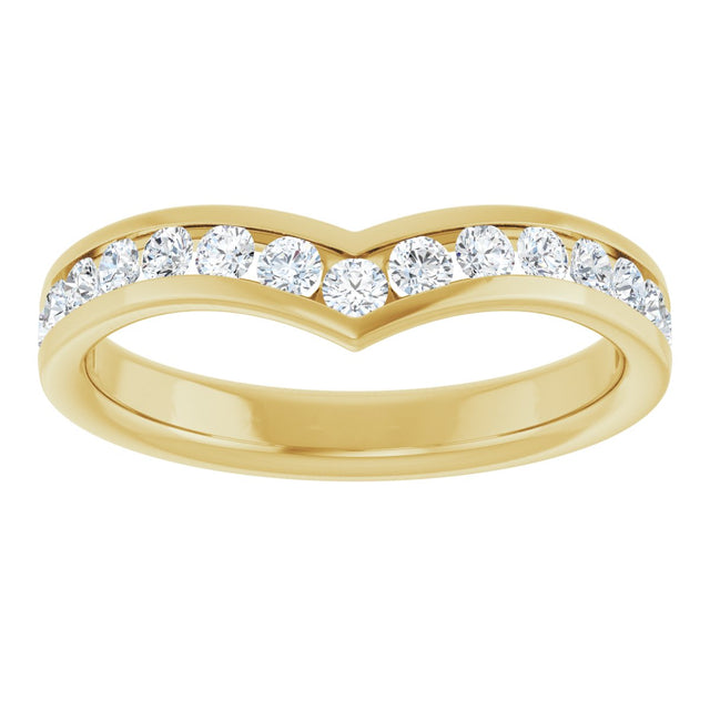 14K Gold Round Lab-Grown Diamond Channel-Set V Contour Band - Yellow Gold - view 3