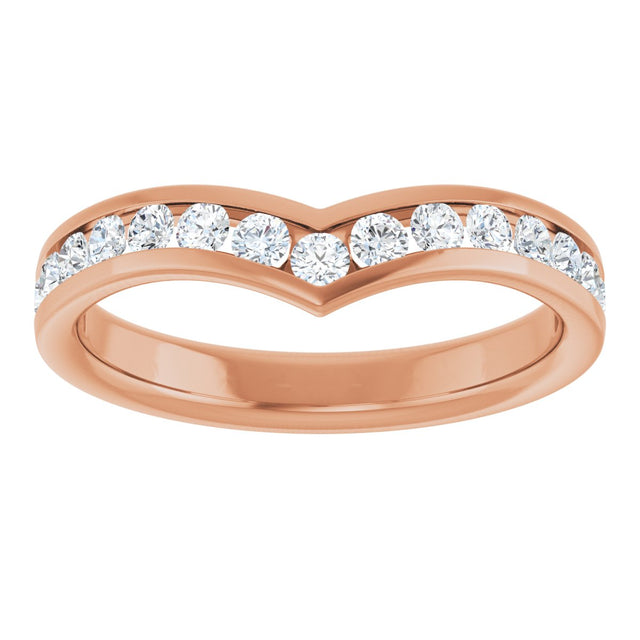 14K Gold Round Lab-Grown Diamond Channel-Set V Contour Band - Rose Gold - view 3