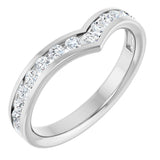14K Gold Round Natural Diamond Channel-Set V Contour Band - White Gold