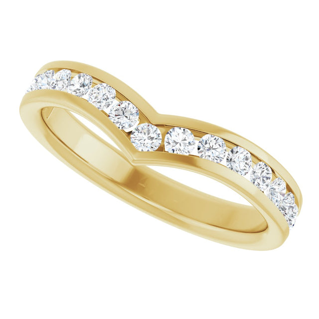 14K Gold Round Natural Diamond Channel-Set V Contour Band - Yellow Gold - view 5